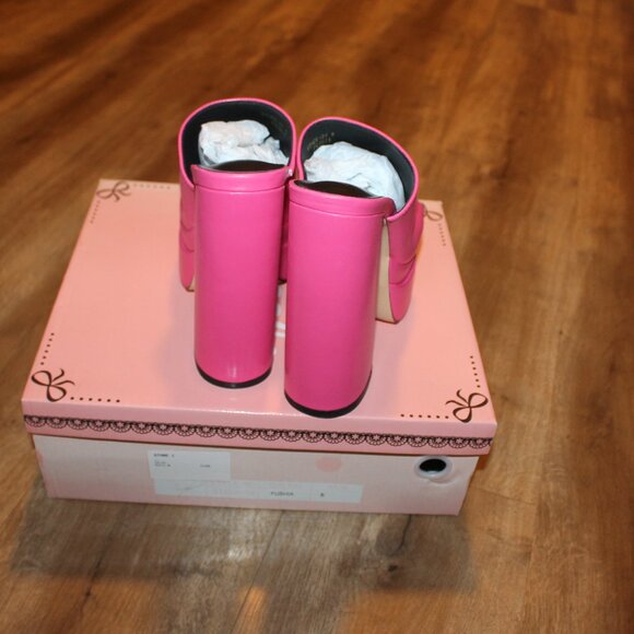 Women's Pink Fuchsia High Heel Platform Sandal Mules - Picture 3 of 6